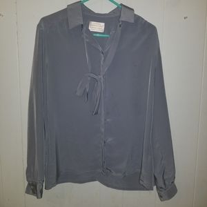 VINTAGE 80s Button Down Blouse Pussy Bow